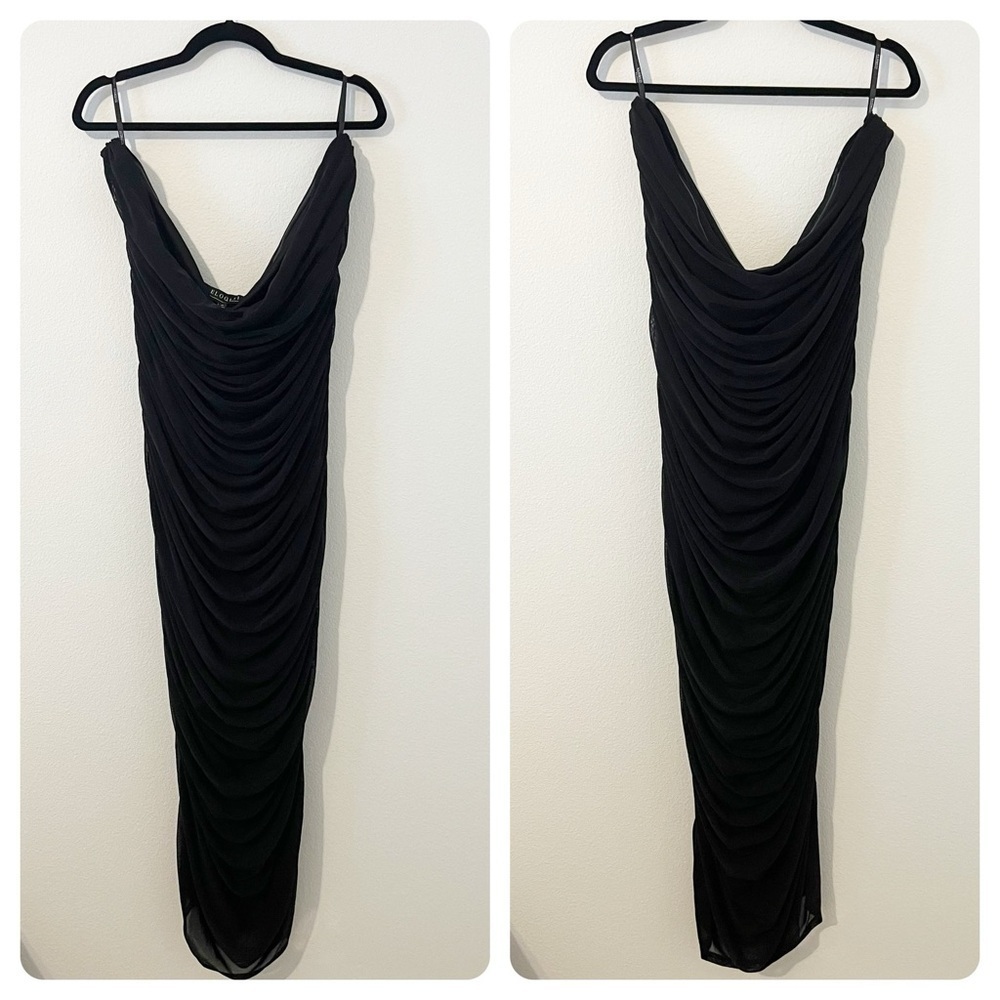 Eloquii Black Strapless Ruched Mesh Midi Dress Size 24 NWT - Picture 2 of 6